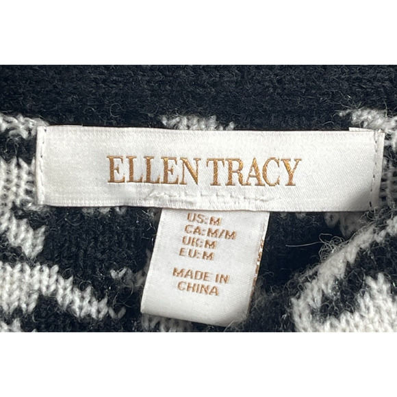 Ellen Tracy Cowl Neck Cardigan Sweater Womens Medium Houndstooth Black White - Picture 10 of 12